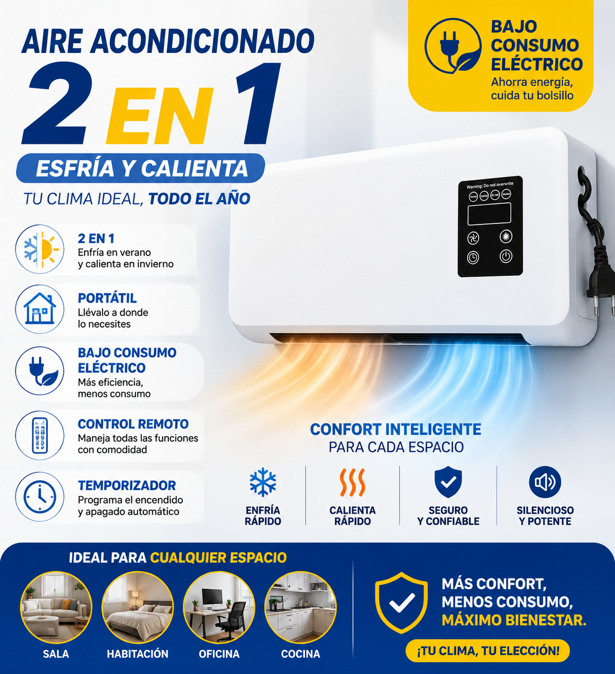 🔥 LIQUIDACIÓN DE STOCK: Mini Aire Acondicionado Portátil 2 en 1 Calor y Frio - Bajo consumo y Máxima Potencia