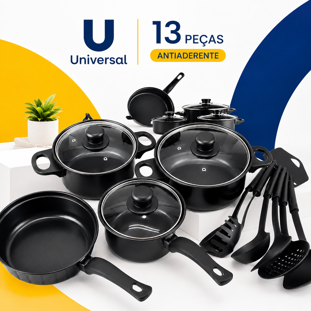 🔥 LIQUIDACIÓN DE STOCK: Juego De Ollas Universal 13 Piezas Antiadherente Color Negro +1 Regalo Sorpresa 🎁